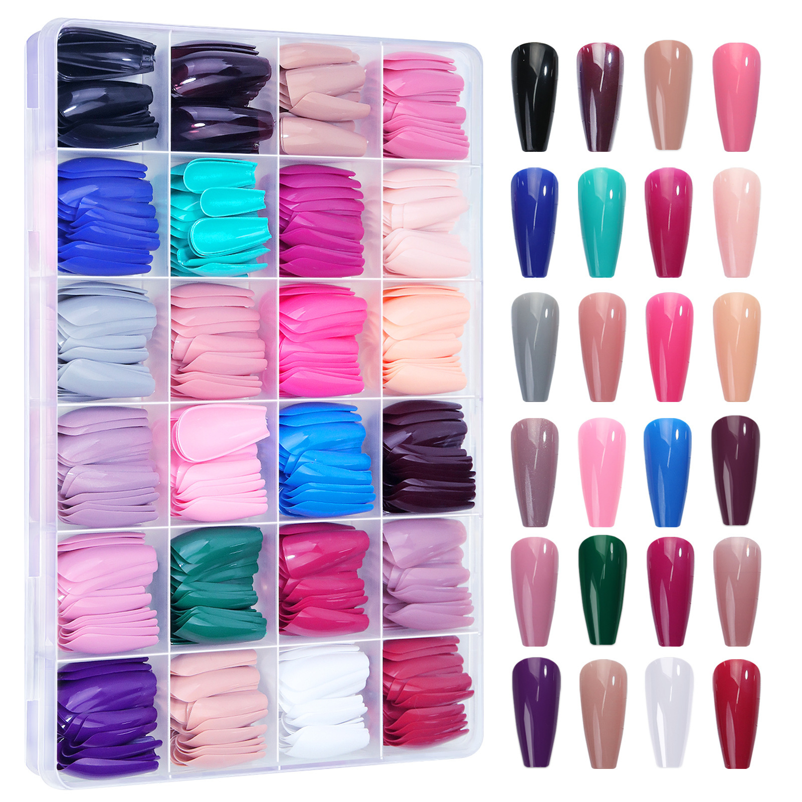 24 uñas de colores mezclados en rejilla 04