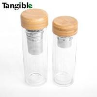Nouvel arrivage de tasses à thé isolées transparentes en verre à haute teneur en bore de 17 oz 500ml avec couvercle en bambou et couvercle en silicone