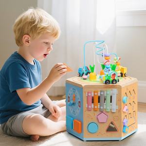 1 세용 나무 활동 큐브, STEM 몬테소리 초기 발달 학습 장난감, 소년 소녀를 위한 교육 감각 장난감 - Product Image 6