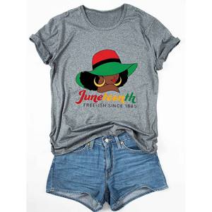 T-shirt pour <span class=keywords><strong>femme</strong></span> en tricot respirant et élastique, personnalisé avec logo imprimé, style décontracté, JUNETEENTH FREE - Product Image 3
