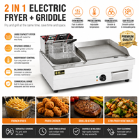 Grill électrique professionnel pour cuisine avec friteuse, machine à griller plate en acier inoxydable pour la restauration