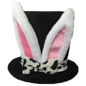 Chapeau drôle de Pâques fantaisie <span class=keywords><strong>chapelier</strong></span> <span class=keywords><strong>fou</strong></span> personnalisé chapeaux seau noir oreille de lapin chapeau haut de forme avec oreilles de lapin en peluche - Product Image 1
