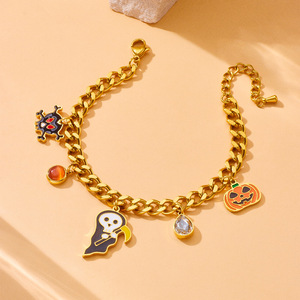Halloween Stainless Steel Jewelry <b>Set</b> Cartoon Ghost Reaper Pumpkin Necklace <b>Bracelet</b> Earrings Party Unisex Fashion Accessory - Product Image 4