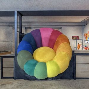 Round Velvet <b>Sofa</b> Chair Rainbow Color Cushion Back Armless Contemporary Living Room One Seat Upholstered <b>Sofa</b> <b>Bed</b> - Product Image 4