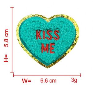 Stock 6.6cm <b>Iron</b> on Chenille Embroidered Gold Glitter Edge Heart With Words Valentine Patch for Hat Bag Decoration - Product Image 6