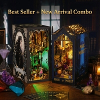 Grosir Set Kombo 2-in-1 DIY Kayu Penyihir Sihir Pasar LED Ganda Goth Dark Academia DIY Book Nook Kit MOQ Rendah Hadiah Dewasa