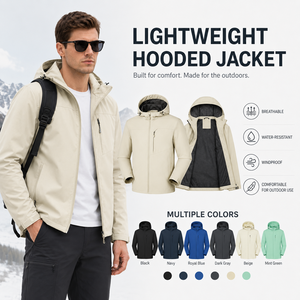 Custom Color Outdoor Shell Coat <b>Waterproof</b> <b>Jacket</b> With Detachable Hood For Hiking Camping Cycling And Team Events - Product Image 1