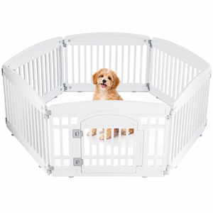 Parc pour chien pliable en acrylique blanc de 24 pouces à 4 panneaux, clôture portable pour animaux de compagnie, utilisation intérieure et extérieure, pour l'exercice des chiots et petits animaux - Product Image 2