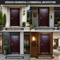 Porte d'entrée extérieure en acier anti-effraction à motif bois imprimé sur mesure pour projets résidentiels