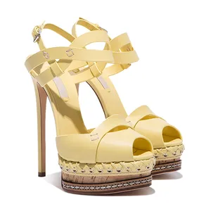 Sandales à talons hauts pour femmes, fait à la main, élégant, nouvelle idée, nouveau design, qualité supérieure, jaune clair, sexy, vente en gros, personnalisé - Product Image 6