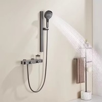 Ensemble de douche contemporain pour petit appartement, pomme de douche carrée en cuivre, montage mural, robinet thermostatique chaud/froid, valve en céramique