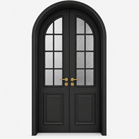 Porte intérieure double en verre cannelé noir cintrée sur mesure pour villa, hôtel, appartement