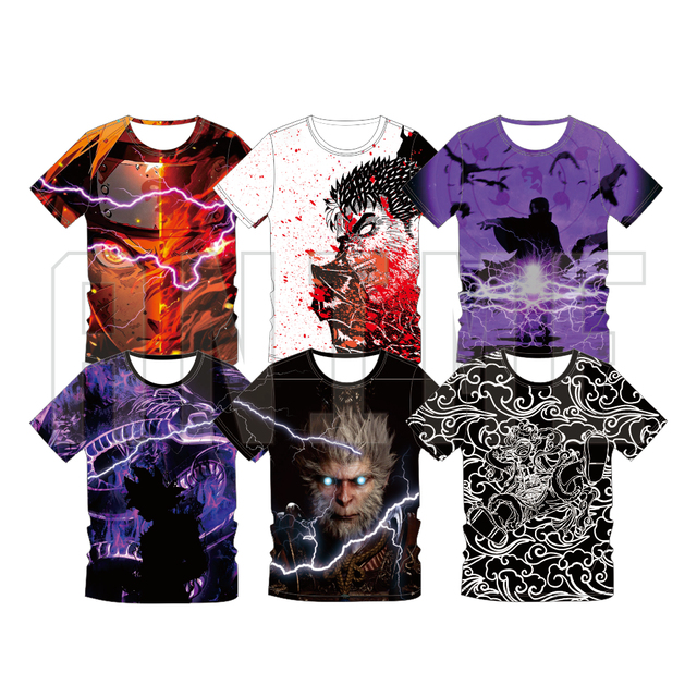 Wholesale Mens Short Sleeve Polyester Sports T-shirt All Over Printing 3d Digital Printed T-shirt Summer Anime Fashion T Shirt