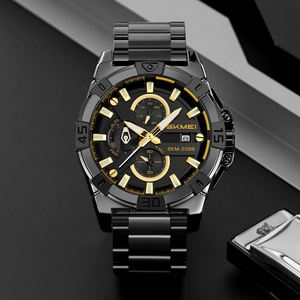 Skmei 2399 oro plata Negro hombres reloj movimiento de cuarzo banda de acero inoxidable reloj de manos para hombres 3ATM reloj impermeable al por mayor - Product Image 1