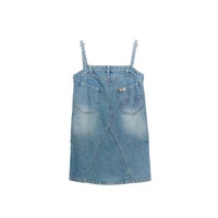 Robe en jean personnalisée à bretelles spaghetti pour femme, style vintage délavé, coupe ample et sans manches