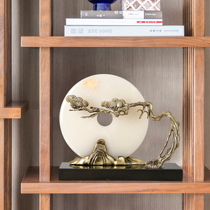 Chinesischer Jade-Scheiben-Ornament mit Kiefern- und Bergskulptur, Zen-Dekoration für Zuhause, Wohnzimmer und Büro - Product Image 4
