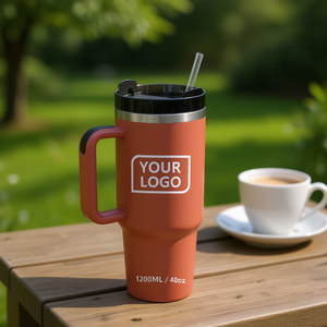 Gobelet isotherme personnalisé en acier inoxydable 40 oz avec poignée et paille, design moderne pour le camping, la randonnée, le bureau, ou comme cadeau - Product Image 2