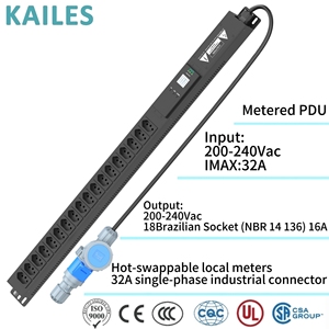 केल्स (केल्स) kils pdu 32a एकल चरण ac pdu 18 ब्राज़ीलियन सॉकेट + हॉट स्वैपबल करंट और वोल्टेज मीटर मीटर मीटर मीटर मीटर मीटर मीटर मीटर मीटर मीटर प्दू - Product Image 1