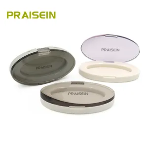 Oem ODM đơn sắc nhựa bóng mắt trường hợp trở lại khóa hình bầu dục Blush Eye Shadow bao bì container