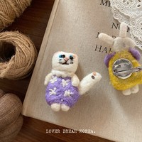 Broche en feutre de laine mignonne style esthétique coréenne, animaux faits main (chat, chien, lapin), pour vêtements et sacs, accessoire féminin de niche