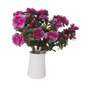 Fiori artificiali viola Bouquet 2 mazzi di Azalea finta per decorazioni per la casa di nozze grandi rose a 5 teste per san valentino - Product Image 4