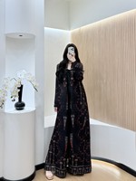 Vêtements islamiques Miyake, abaya luxueuse et élégante pour femmes, robe longue à manches longues plissée avec imprimé arabe, haut ouvert, robe grande taille