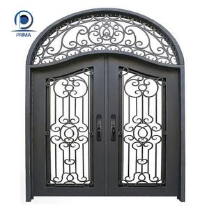 Puerta de Entrada Doble de Hierro Forjado para Villa o Apartamento, Personalizada, con Vidrio - Product Image 5