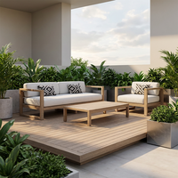 Juego de Sofás de Jardín de Alta Gama, Fácil de Montar, Moderno, de Madera de Teca para Cuatro o Seis Personas, Muebles Resistentes a la Intemperie con Cojines