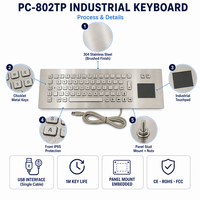 Clavier tactile industriel en acier inoxydable personnalisé PC-802TP, étanche IP65, à montage sur panneau, 67 touches, USB PS/2 pour machine CNC, kiosque