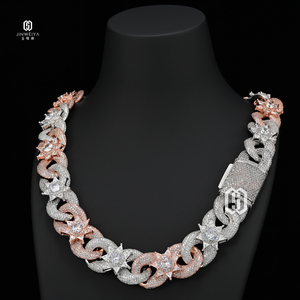 Catena Cubana di Lusso con Fiori, 18mm, in Ottone con Zirconi, Gioielli Hip Hop Bicolore, Catena Cubana Infinita - Product Image 5