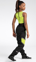 Vêtements de danse OEM pour filles, haut ajusté sans manches à paillettes, justaucorps en maille noire, pantalon hip-hop long et ample, scène de danse pour enfants