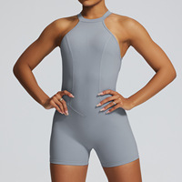 Damen-Bodysuit Einteiler mit offenem Rücken, tropfenförmigem Ausschnitt, Raffung, Pfirsich-Po-Kontur, hoher Dehnbarkeit, atmungsaktiv, Yoga-Romper mit Neckholder-Trägern