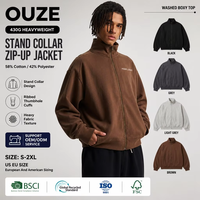 Sweat à capuche zippé pour homme, col montant, 430 g/m², ultra lourd, en molleton bouclette, patchwork, style streetwear américain, logo personnalisé