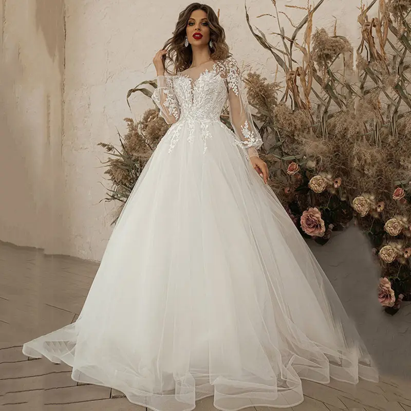 2023 alla moda all'ingrosso a buon mercato moda belle signore modesto abito da sposa plus size abiti da sposa per la sposa