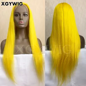 24" Long Sexy 100% virgin human hair 10"-30" in stock pre-plucked natural hairline with baby hair Colored Yellow full lace wigs