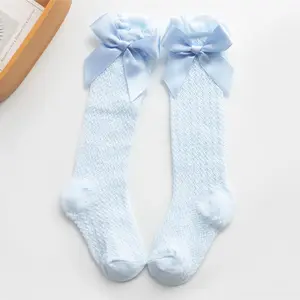 Pure Color Litter Girl Over Calf Socks Baby Infants Long Stockings Knee High Socks With Bow
