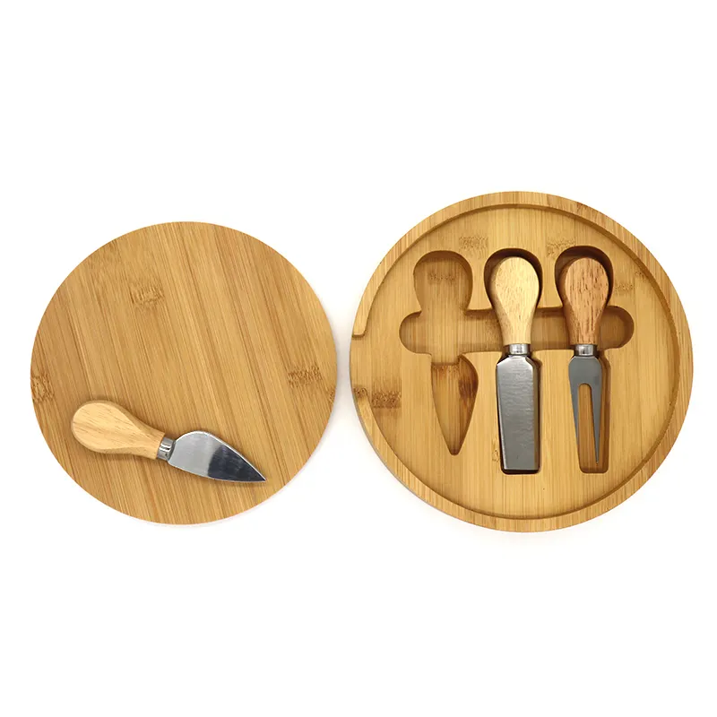 Круглая бамбуковая доска для сыра и нож, подарочный набор с 3 ножами для сыра