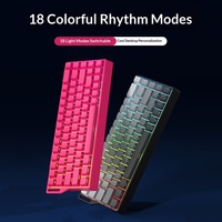 Keyboard Mekanik Nirkabel USB Gaming Tiga Mode yang Dapat Diprogram, 68 Tombol Mini dengan Ukiran Samping, RGB, Penyangga Pergelangan Tangan, Anti-Ghosting