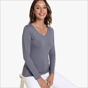 Camisetas de Manga Larga con Cuello Redondo de Bambú para Mujer, Camisetas Modales al por Mayor para Mujer - Product Image 4