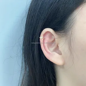 Nuovo arrivo orecchini alla moda 14k in oro massiccio con zircone in oro reale con Clip per orecchio in oro naturale