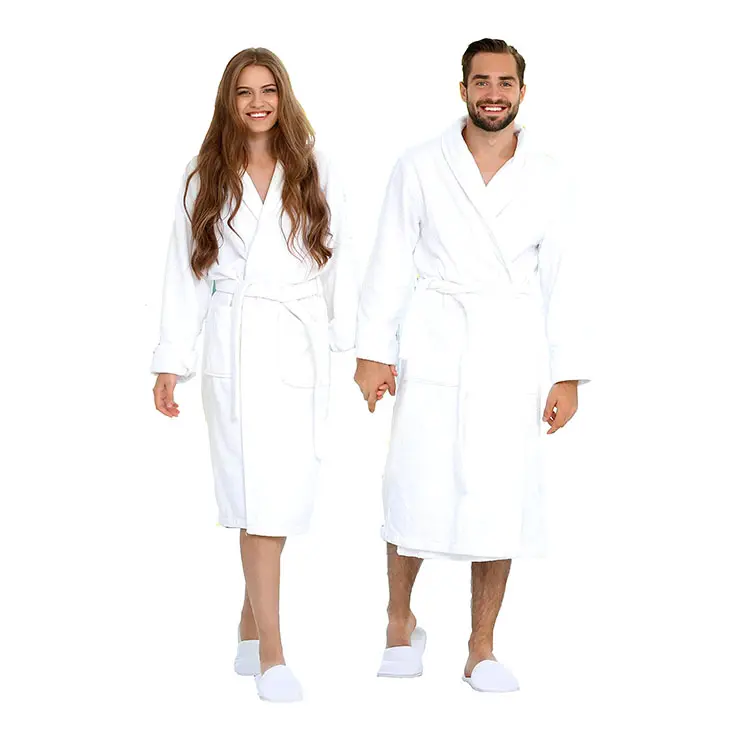एस एंड जे वन यूनिसेक्स पुरुष महिला स्पा रोब 100% कॉटन टेरी शॉल बाथ रोब कॉलर मुफ्त चप्पल के साथ