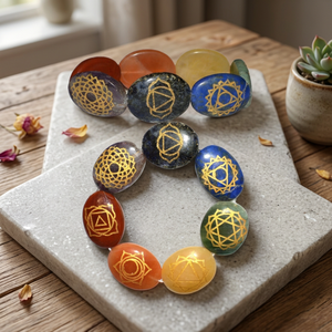 Pulsera de Piedras de Cristal Ovaladas Chakra, Hecha a Mano, Tallada, Grabada y Pulida, con Cuentas de Jaspe Rojo Dorado, Tema de Amor Reiki, Anti-Ansiedad - Product Image 2
