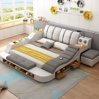 Tatami Multifunktions-Smart-Bett mit Massage und Beamerrahmen, Leder-Doppelbett, Kingsize-Betten, Moderne Schlafzimmermöbel-Sets