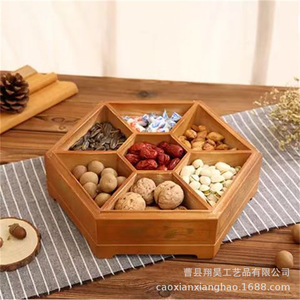 Caja de almacenamiento hexagonal de madera con tapa, 6 compartimentos para frutas secas, dulces, aperitivos, organizador de escritorio, decoración para sala de estar - Product Image 2