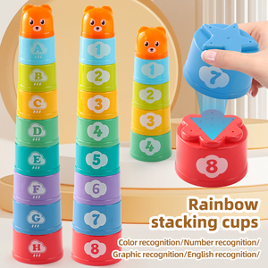 Jouet pour bébé HTL : Gobelets empilables pour le bain, la plage, le sable et l'eau, jeu de tri des chiffres, des lettres et des formes, tour d'apprentissage sensoriel Montessori - Product Image 4