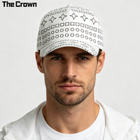 Gorra de Béisbol de 6 Paneles con Estampado Geométrico Personalizado, Venta al Por Mayor, Diseño Integral, Estilo de 5 Paneles, Visera Curva, Cierre de Gancho y Bucle, Fabricante