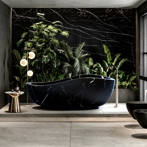 อ่างอาบน้ำโค้งหินอ่อนเนโร มาร์ควินาสีดำ อ่างอาบน้ำที่หรูหราและสง่างาม - Product Image 1