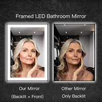 Miroir de salle de bain LED à intensité variable avec éclairage anti-buée, rétroéclairage avant et arrière, fonction mémoire, miroir LED encadré pour salle de bain