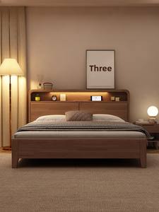 Nórdico 1,8 m 1,5 m moderno Simple cama de madera maciza Color nogal grande <span class=keywords><strong>dormitorio</strong></span> principal cama de <span class=keywords><strong>matrimonio</strong></span> con almacenamiento para cama de boda - Product Image 6