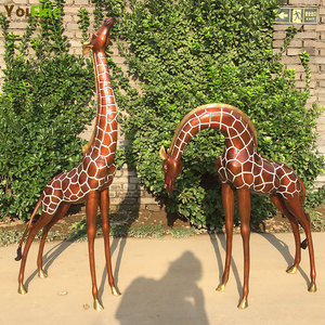 YOUFINE yaşam boyutu açık Park hayvanat bahçesi dekor bronz hayvan aile heykeli pirinç zürafa heykeller - Product Image 6